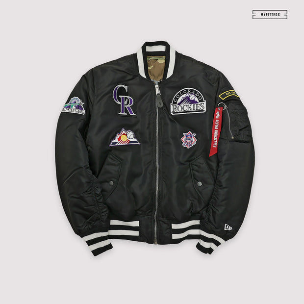 NEW ERA X ALPHA INDUSTRIES COLORADO ROCKIES REVERSIBLE BOMBER JACKET