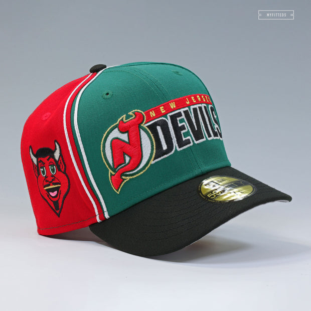 NEW JERSEY DEVILS NJ DEVIL REVERSE RETRO INSPIRED DIAGONAL BLOCK NEW ERA FITTED CAP