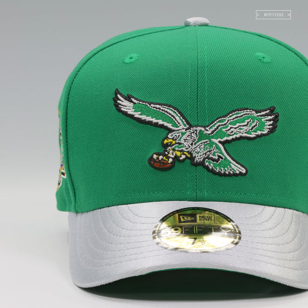 PHILADELPHIA EAGLES NFL KICKOFF 1993 BOTANY GREEN SILVERSTONE METALLIC NEW ERA FITTED CAP