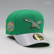 PHILADELPHIA EAGLES NFL KICKOFF 1993 BOTANY GREEN SILVERSTONE METALLIC NEW ERA FITTED CAP