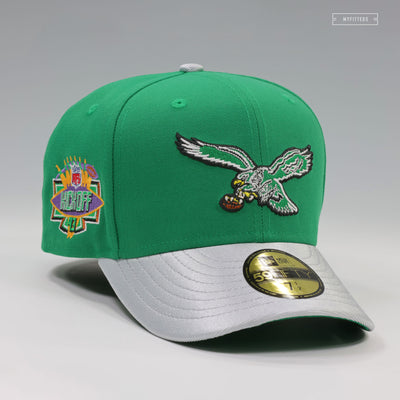 PHILADELPHIA EAGLES NFL KICKOFF 1993 BOTANY GREEN SILVERSTONE METALLIC NEW ERA FITTED CAP