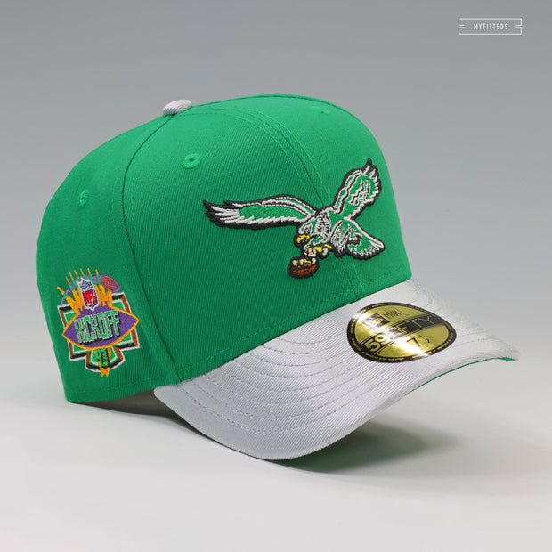 PHILADELPHIA EAGLES NFL KICKOFF 1993 BOTANY GREEN SILVERSTONE METALLIC NEW ERA FITTED CAP