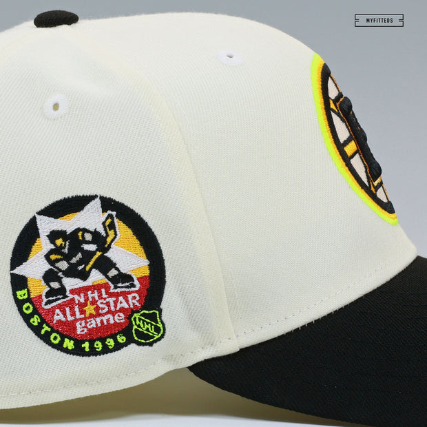 BOSTON BRUINS 1996 NHL ALL-STAR GAME OFF WHITE HIGHLIGHTER YELLOW NEW ERA FITTED CAP