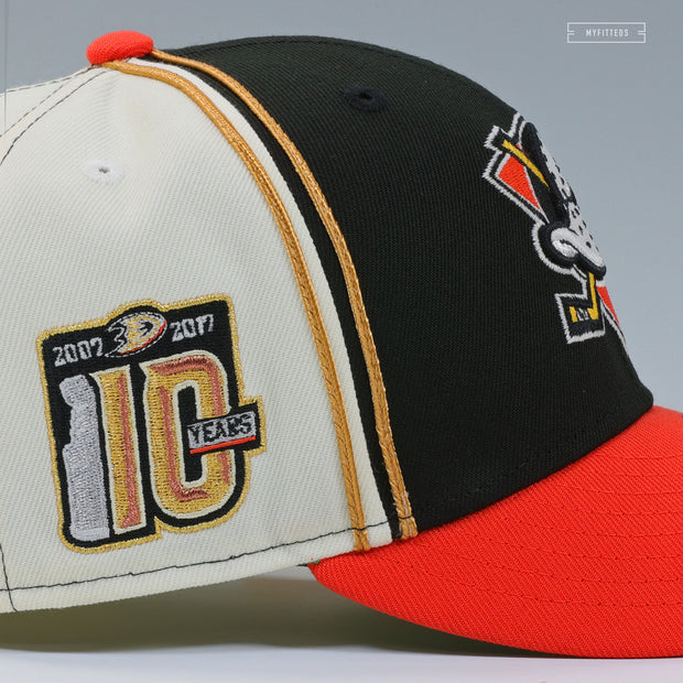 ANAHEIM DUCKS 2007 STANLEY CUP 10 YEARS REVERSE RETRO DIAGONAL BLOCK NEW ERA CAP