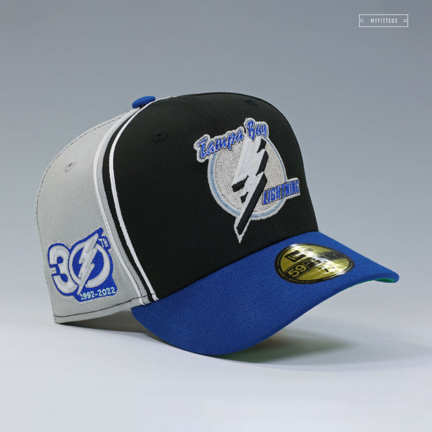 TAMPA BAY LIGHTNING 30TH ANNIVERSARY REVERSE RETRO DIAGONAL BLOCK NEW ERA FITTED CAP