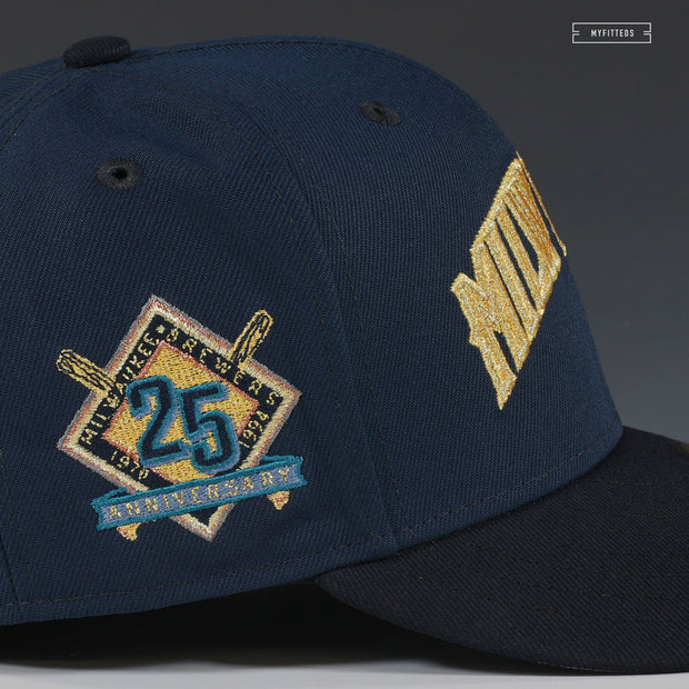 MILWAUKEE BREWERS 25TH ANNIVERSARY NAVY AND GOLD NEW ERA FITTED CAP