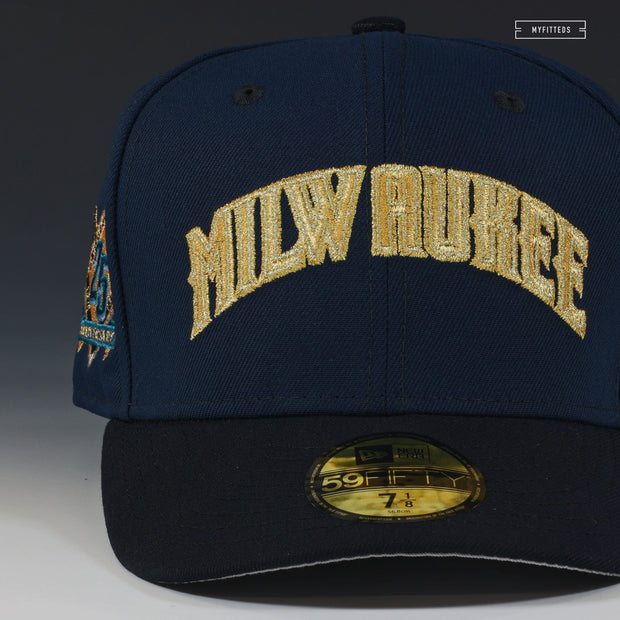 MILWAUKEE BREWERS 25TH ANNIVERSARY NAVY AND GOLD NEW ERA FITTED CAP