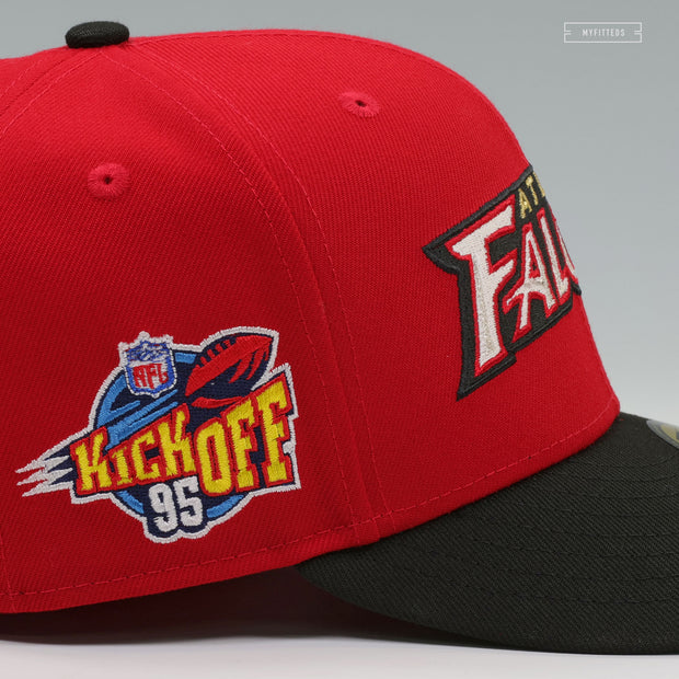 ATLANTA FALCONS NFL KICKOFF 1995 RETRO SCARLET JET BLACK NEW ERA FITTED CAP