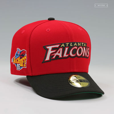 ATLANTA FALCONS NFL KICKOFF 1995 RETRO SCARLET JET BLACK NEW ERA FITTED CAP