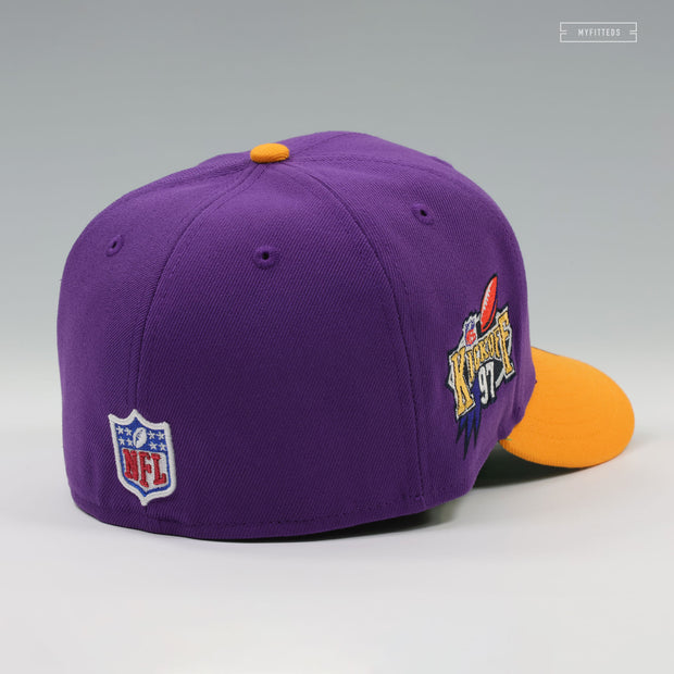 MINNESOTA VIKINGS NFL KICK OFF 1997 ACCENT PURPLE YUKON GOLD NEW ERA FITTED CAP
