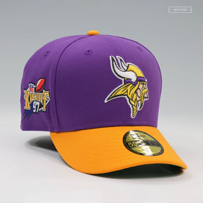 MINNESOTA VIKINGS NFL KICK OFF 1997 ACCENT PURPLE YUKON GOLD NEW ERA FITTED CAP