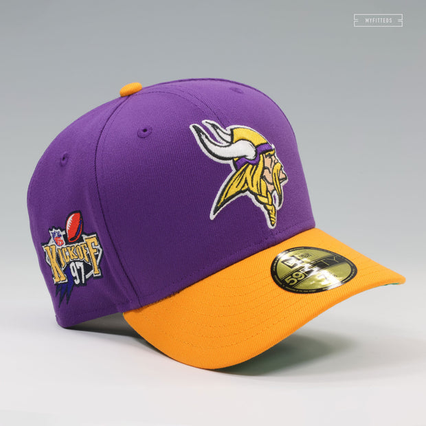 MINNESOTA VIKINGS NFL KICK OFF 1997 ACCENT PURPLE YUKON GOLD NEW ERA FITTED CAP