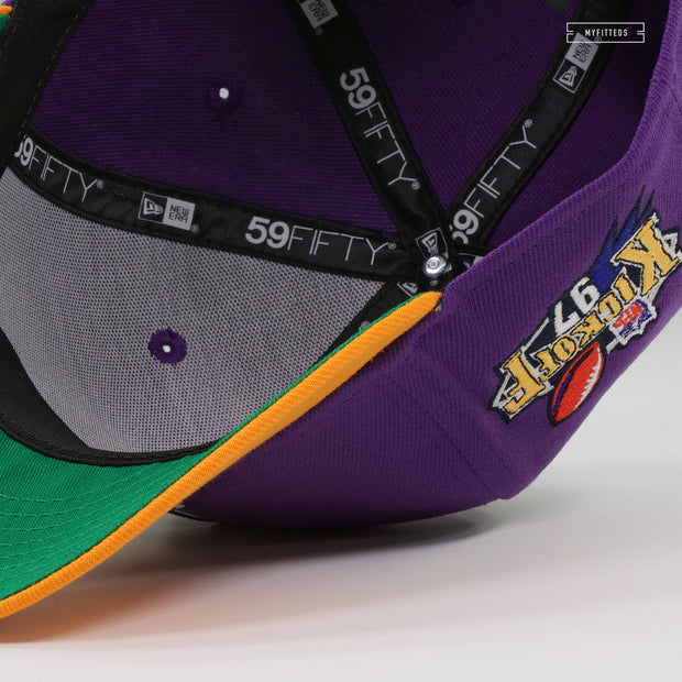 MINNESOTA VIKINGS NFL KICK OFF 1997 ACCENT PURPLE YUKON GOLD NEW ERA FITTED CAP