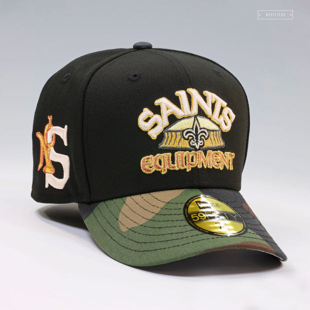 NEW ORLEANS SAINTS EQUIPMENT WOODLAND CAMO NEW ERA FITTED CAP
