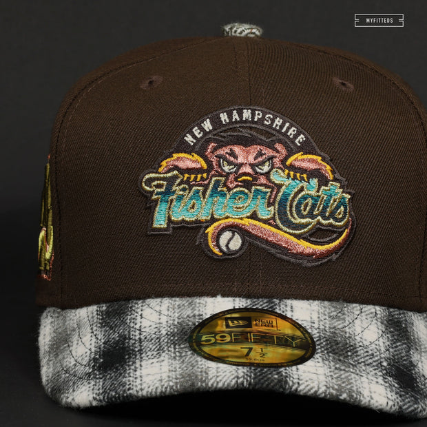 NEW HAMPSHIRE FISHER CATS WINTER CAT MOHGANY & PLAID NEW ERA FITTED CAP