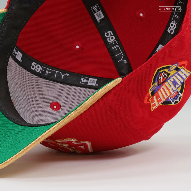 SAN FRANCISCO 49ERS NFL KICKOFF 1994 RADIANT RED GOLDEN METALLIC NEW ERA FITTED CAP