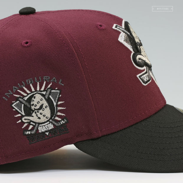 ANAHEIM MIGHTY DUCKS 1993 INAUGURAL SEASON INTENSE MAROON JET BLACK NEW ERA FITTED CAP