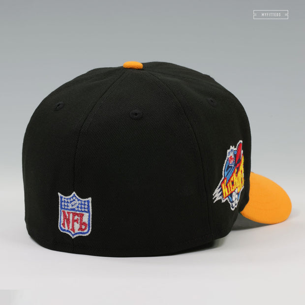 PITTSBURGH STEELERS NFL KICKOFF 1995 JET BLACK ARGENT GOLD NEW ERA FITTED CAP