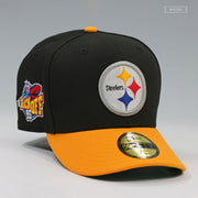 PITTSBURGH STEELERS NFL KICKOFF 1995 JET BLACK ARGENT GOLD NEW ERA FITTED CAP