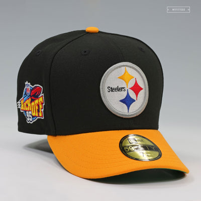 PITTSBURGH STEELERS NFL KICKOFF 1995 JET BLACK ARGENT GOLD NEW ERA FITTED CAP