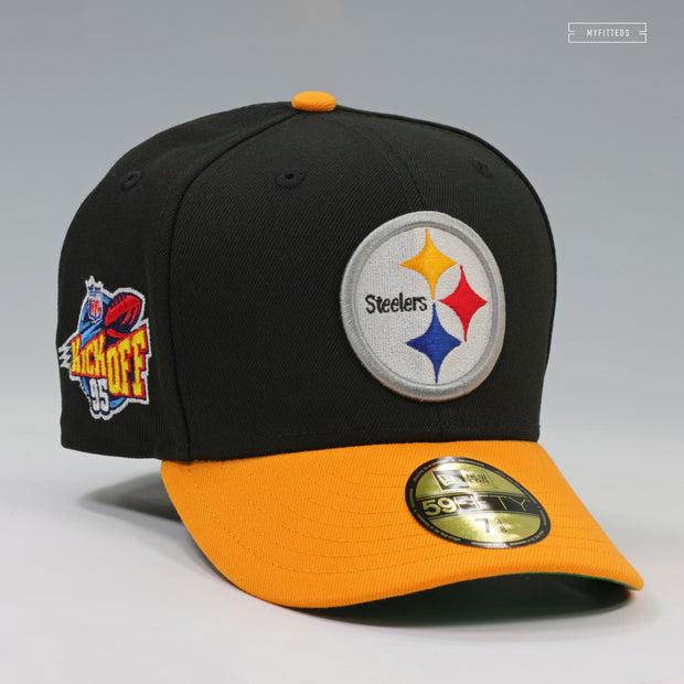 PITTSBURGH STEELERS NFL KICKOFF 1995 JET BLACK ARGENT GOLD NEW ERA FITTED CAP
