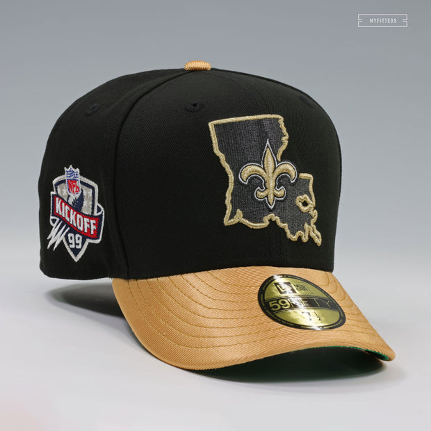 NEW ORLEANS SAINTS NFL KICKOFF 1999 JET BLACK GOLDEN METALLIC NEW ERA FITTED CAP