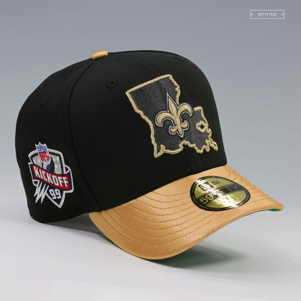 NEW ORLEANS SAINTS NFL KICKOFF 1999 JET BLACK GOLDEN METALLIC NEW ERA FITTED CAP