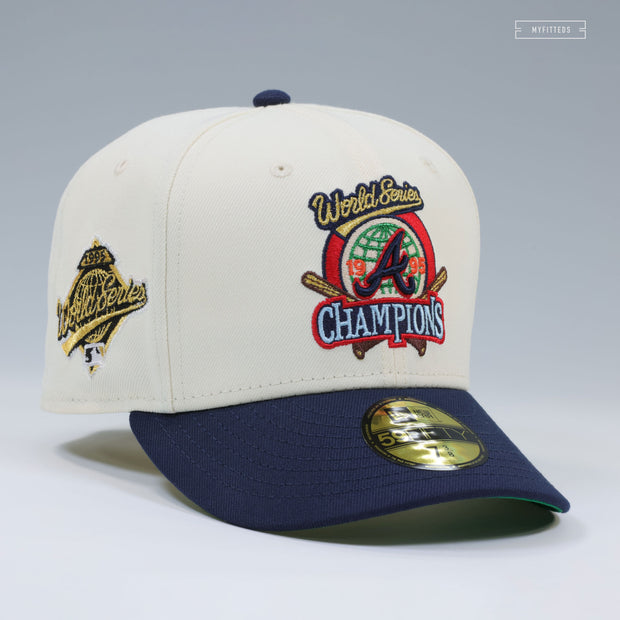 ATLANTA BRAVES 1995 WORLD SERIES CHAMPIONS OFF WHITE NIGHTSHADE NEW ERA FITTED CAP
