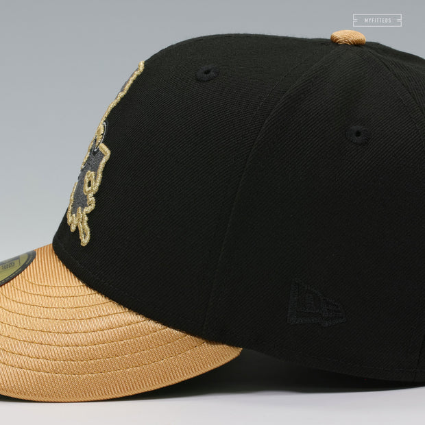 NEW ORLEANS SAINTS NFL KICKOFF 1999 JET BLACK GOLDEN METALLIC NEW ERA FITTED CAP