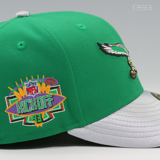 PHILADELPHIA EAGLES NFL KICKOFF 1993 BOTANY GREEN SILVERSTONE METALLIC NEW ERA FITTED CAP