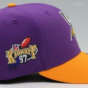MINNESOTA VIKINGS NFL KICK OFF 1997 ACCENT PURPLE YUKON GOLD NEW ERA FITTED CAP