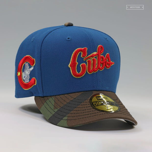 CHICAGO CUBS SWEET HOME CHICAGO SEASHORE SLATE WOODLAND CAMO NEW ERA FITTED CAP