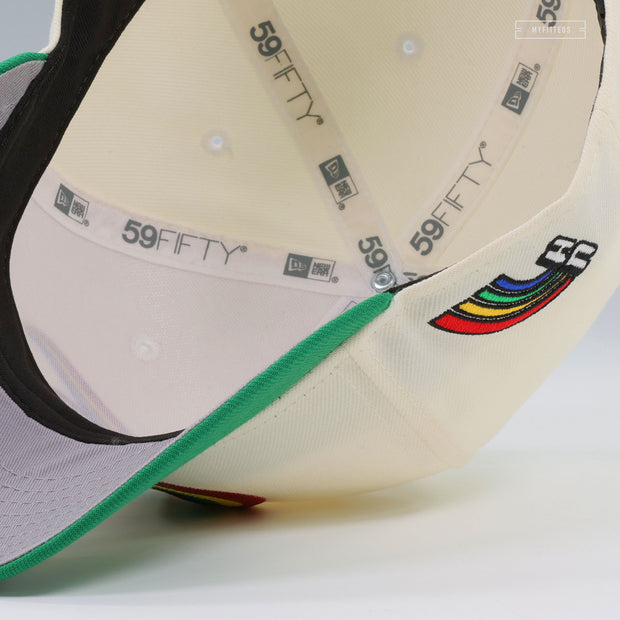 UNIVERSITY OF HAWAI'I RAINBOW WARRIORS OFF WHITE LUSH GREEN NEW ERA FITTED CAP
