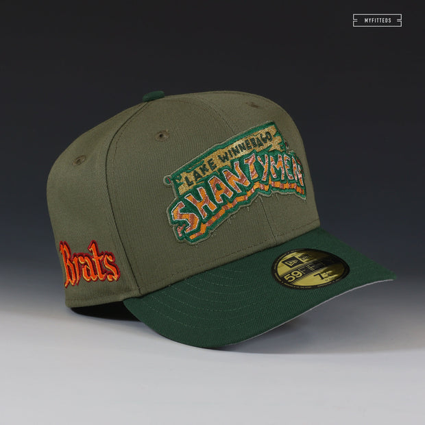 LAKE WINNEBAGO SHANTYMEN BRATS ARMY OLIVE MOUNTAIN GREEN NEW ERA FITTED CAP