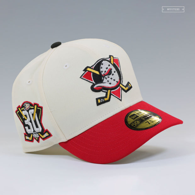 ANAHEIM MIGHTY DUCKS 30TH ANNIVERSARY EDEN HALL DUCKS OFF WHITE NEW ERA FITTED CAP
