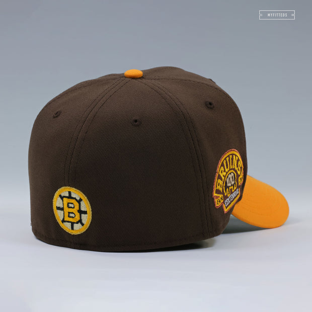 BOSTON BRUINS 1924-2024 CENTENNIAL MAHOGANY YUKON GOLD NEW ERA FITTED CAP