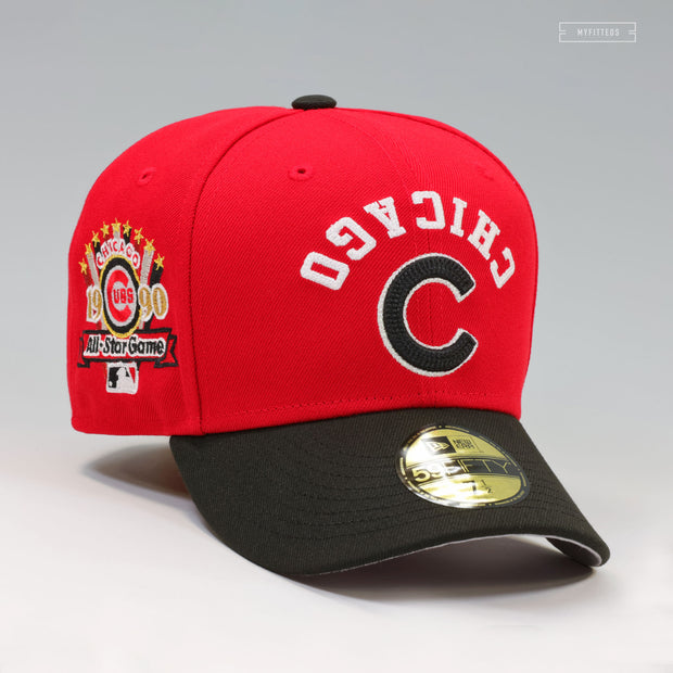 CHICAGO CUBS FLIPPED AND MIRRORED 1990 MLB ALL-STAR GAME SCARLET JET BLACK NEW ERA CAP