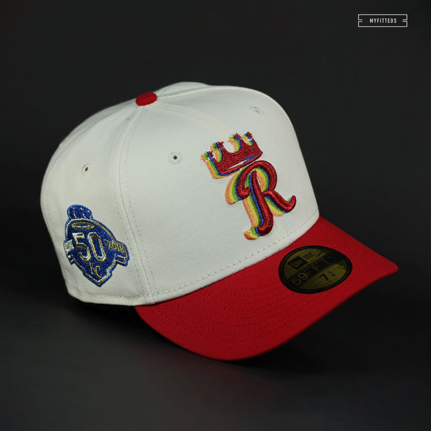 KANSAS CITY ROYALS 50TH ANNIVERSARY OFF WHITE NEW ERA FITTED CAP