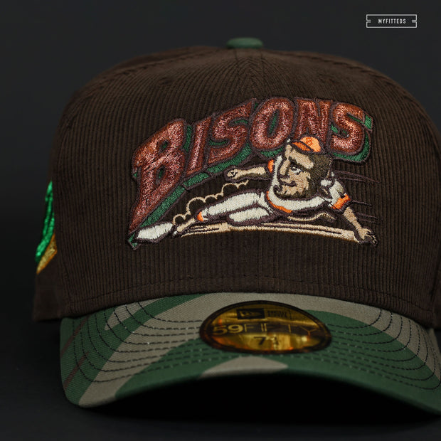 BUFFALO BISONS SLIDING BISON MAHOGANY CORDUROY WOODLAND CAMO NEW ERA FITTED CAP