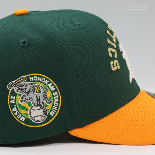 OAKLAND ATHLETICS HOHOKAM STADIUM MESA, AZ UPSIDE DOWN ARCH NEW ERA FITTED CAP