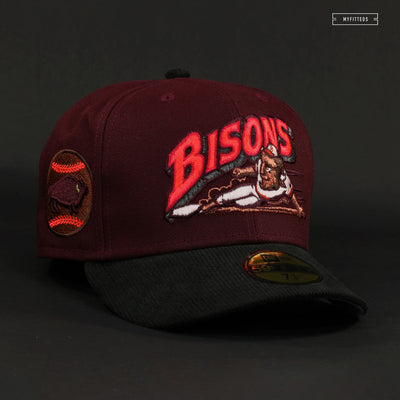 BUFFALO BISONS SLIDING BISON INTENSE MAROON AND INFRARED BLISS NEW ERA FITTED CAP