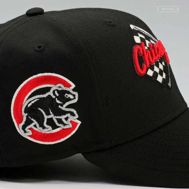 CHICAGO CUBS SPEEDWAY CLASSIC JET BLACK SCARLET AIR MAX 95 INSPIRED NEW ERA FITETD CAP