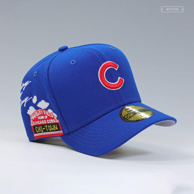 CHICAGO CUBS GREETINGS FROM CHICAGO CHI-TOWN WRIGLEY FIELD NEW ERA FITTED CAP