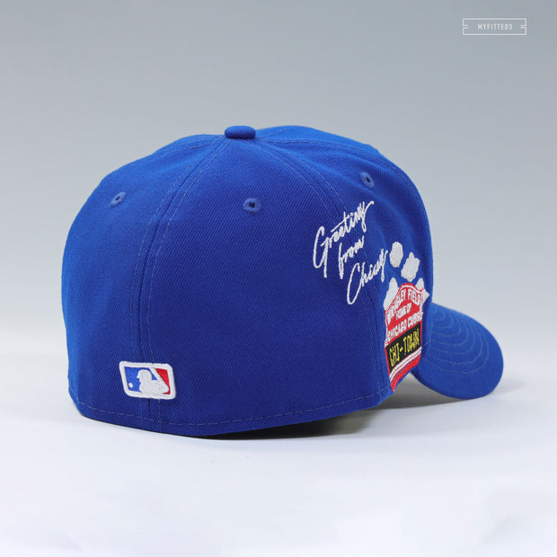 CHICAGO CUBS GREETINGS FROM CHICAGO CHI-TOWN WRIGLEY FIELD NEW ERA FITTED CAP
