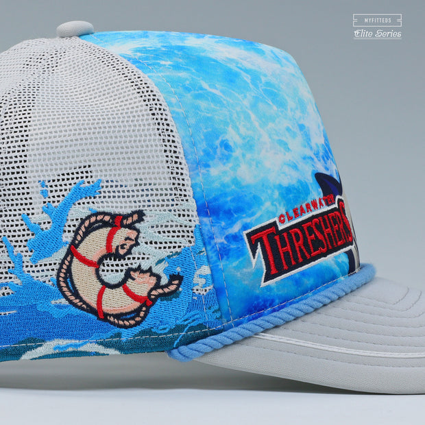 CLEARWATER THRESHERS JAWS UNIVERSAL STUDIOS INSPIRED TRUCKER MESH ELITE SERIES A-FRAME NEW ERA CAP