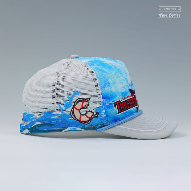 CLEARWATER THRESHERS JAWS UNIVERSAL STUDIOS INSPIRED TRUCKER MESH ELITE SERIES A-FRAME NEW ERA CAP