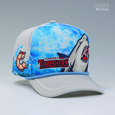 CLEARWATER THRESHERS JAWS UNIVERSAL STUDIOS INSPIRED TRUCKER MESH ELITE SERIES A-FRAME NEW ERA CAP