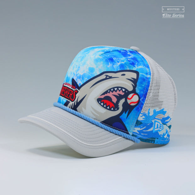CLEARWATER THRESHERS JAWS UNIVERSAL STUDIOS INSPIRED TRUCKER MESH ELITE SERIES A-FRAME NEW ERA CAP