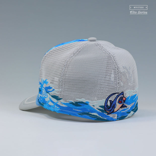 CLEARWATER THRESHERS JAWS UNIVERSAL STUDIOS INSPIRED TRUCKER MESH ELITE SERIES A-FRAME NEW ERA CAP