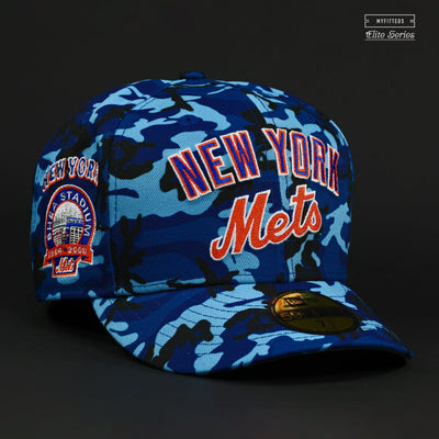 NEW YORK METS DOUBLE TAKE BLUE CAMO BAPE INSPIRED ELITE SERIES NEW ERA FITTED CAP